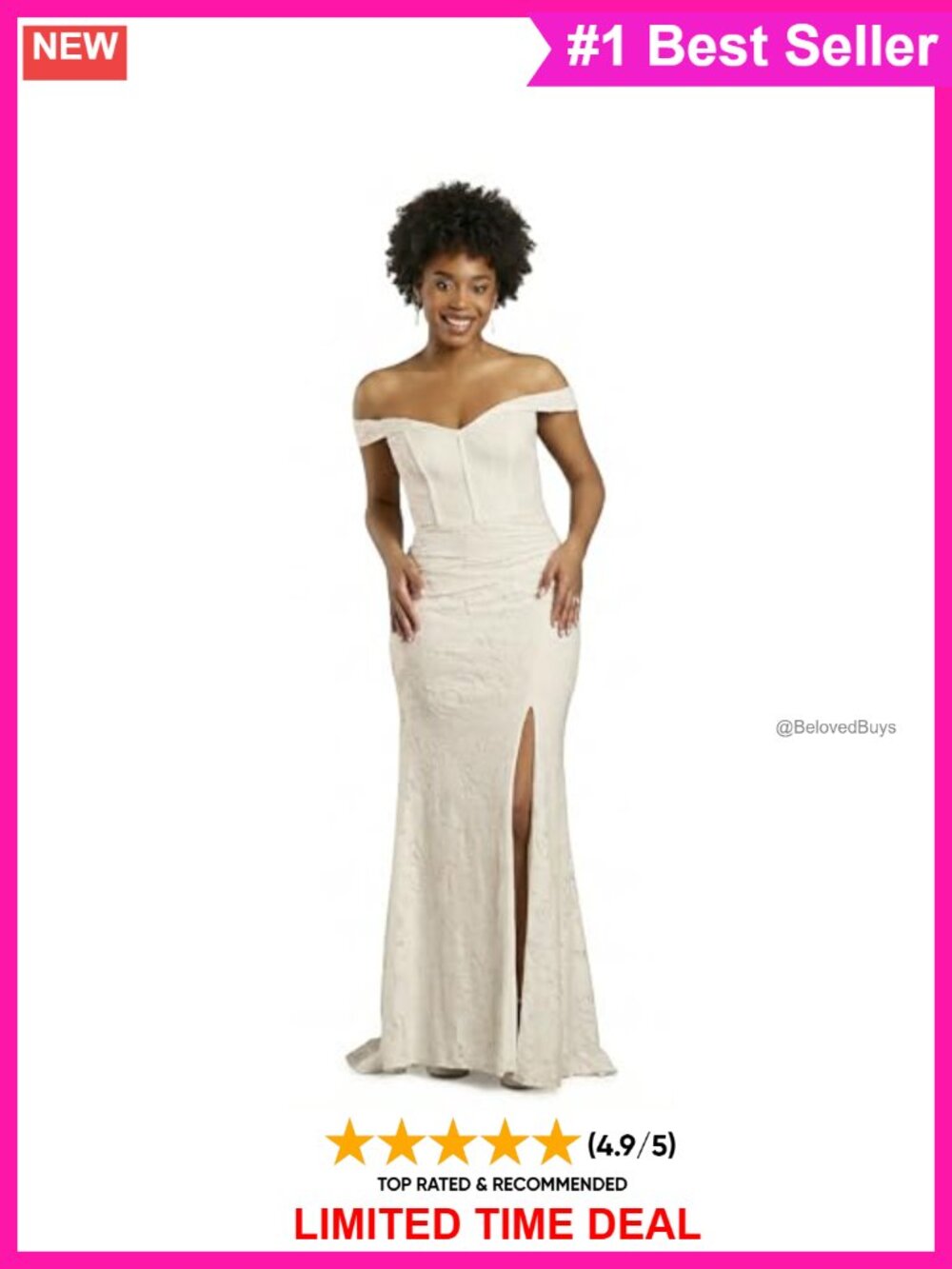 Corset Bodice Lace Off Shoulder A-Line Wedding Dress Side Slit